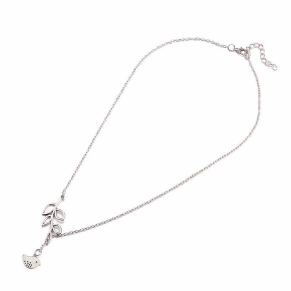 🍒14K White Gold OLIVE Leaf & Bird 🕊️ Necklace - Picture 3 of 7
